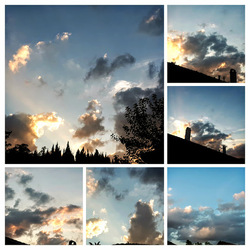Felhő pamacsok az égbolton napnyugtakor