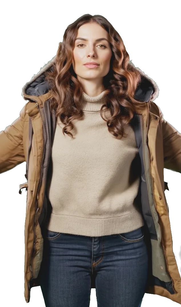 Meleg, téli ruhát esernyővel