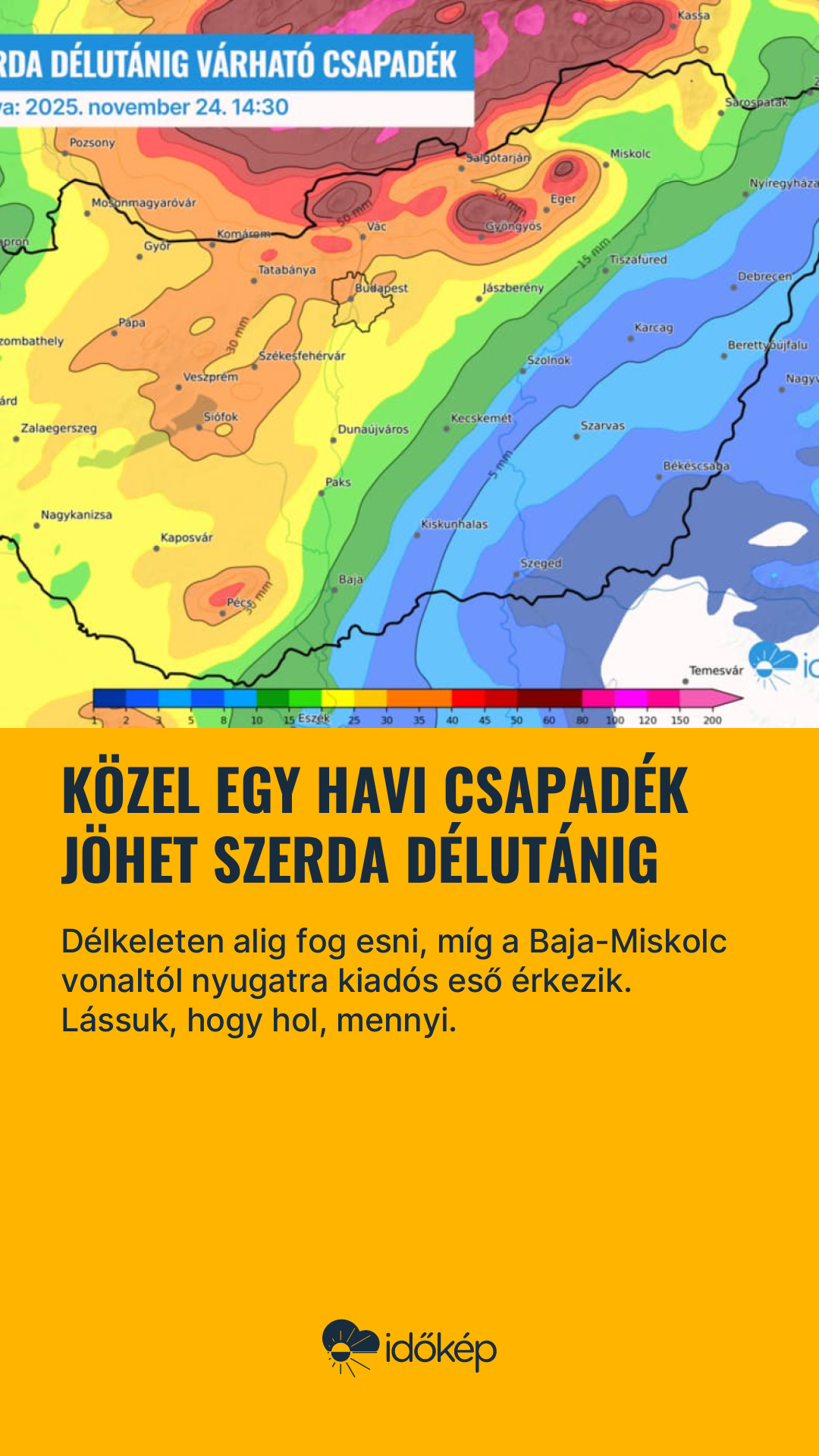 Közel egy havi csapadék jöhet szerda délutánig