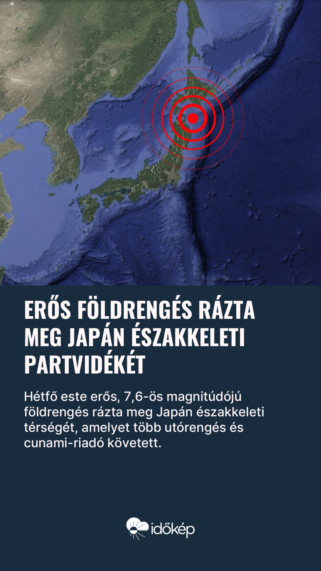 Erős földrengés rázta meg Japán északkeleti partvidékét