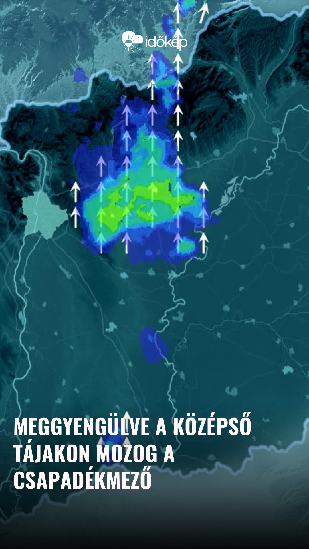 meggyengülve a középső tájakon mozog a csapadékmező