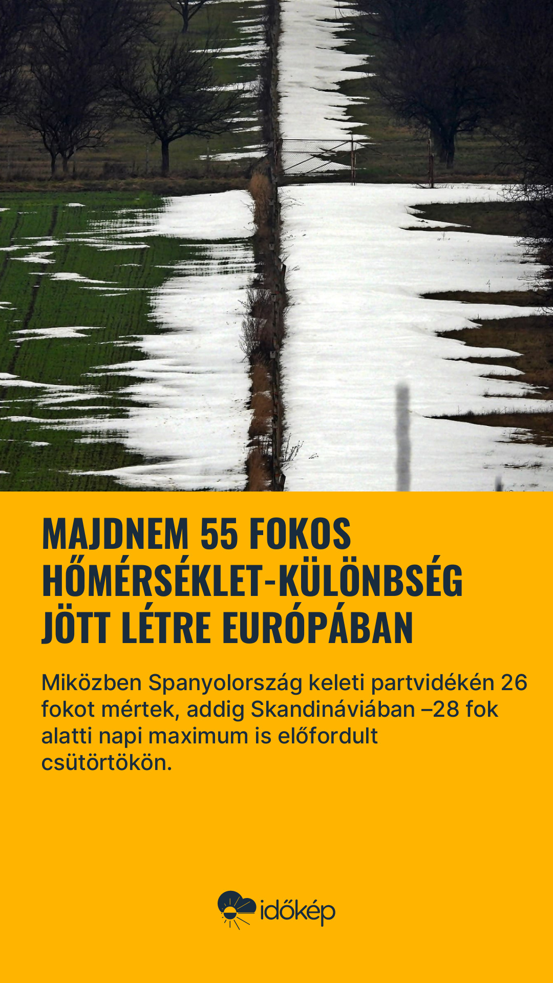 Majdnem 55 fokos hőmérséklet-különbség jött létre Európában