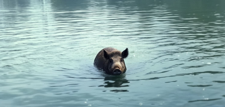 Vaddisznó lubickol a Balatonban