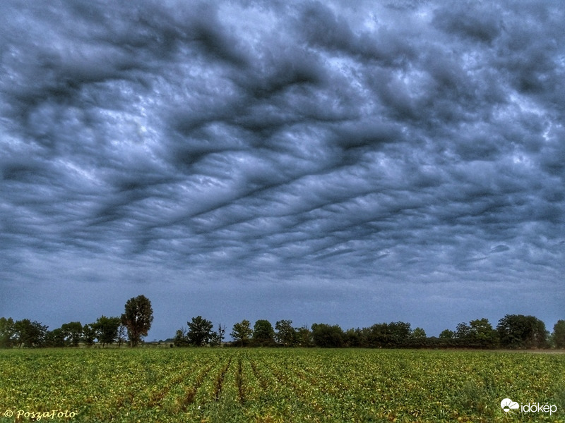 Kevert hullámfelhők(undulatus asperatus) jelentek meg estefelé az égen