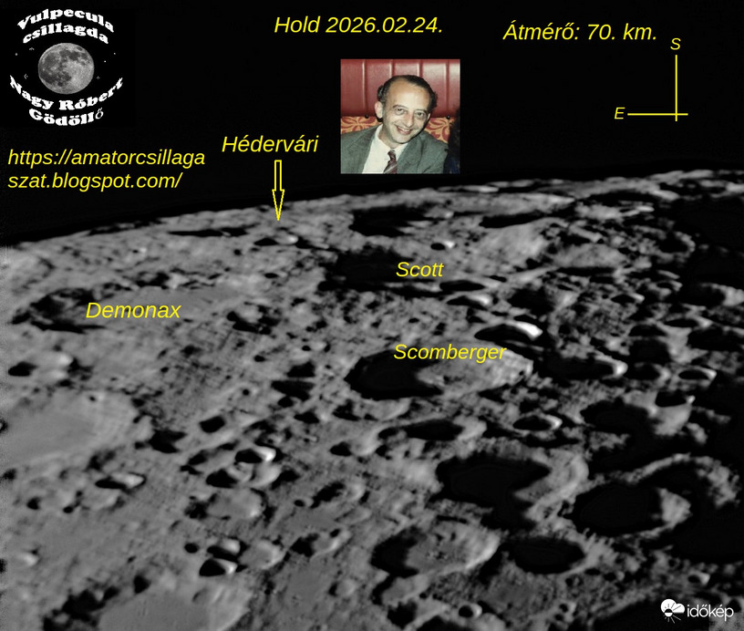 Hédervári kráter. Kedvező volt a libráció a kráter észleléséhez.  Több információ blog oldalamon olvasható. https://amatorcsillagaszat.blogspot.com/2020/07/hedervari-csillagvizsgalo-latogatasa.html
