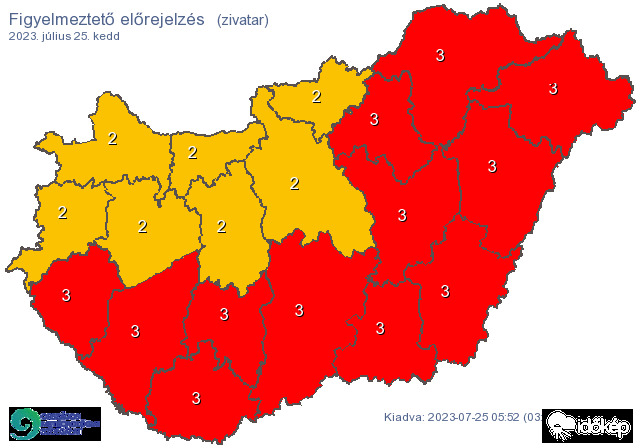12 vármegye piros fokozatott kapott a heves zivatarok miatt