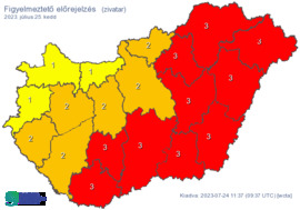 10 megye piros holnap a várható heves zivatarok miatt