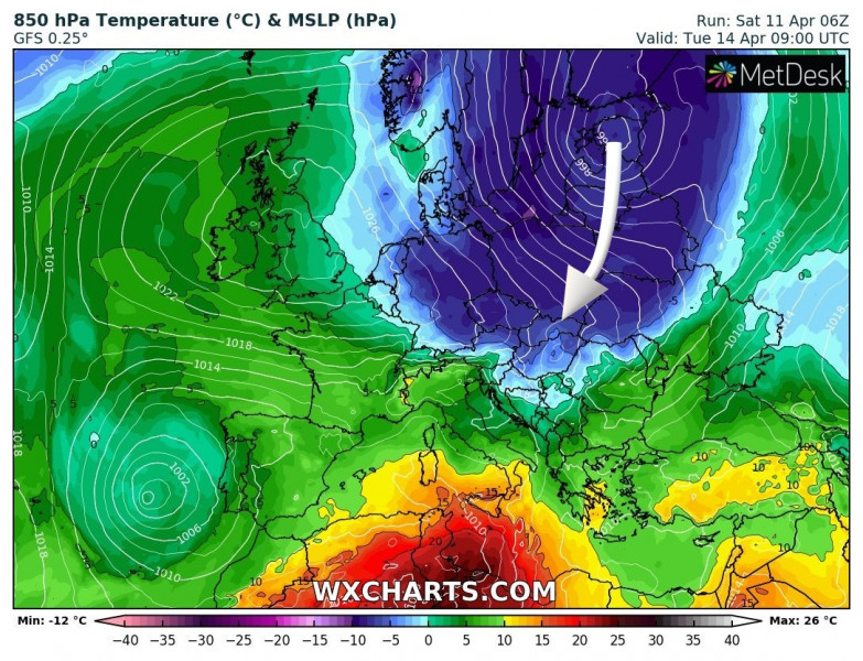 850 hPa hőmérséklet