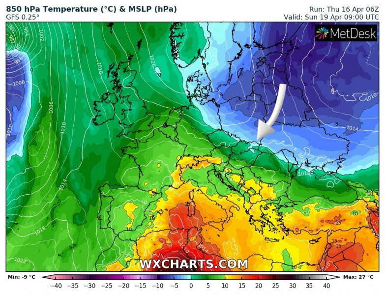 850 hPa hőmérséklet