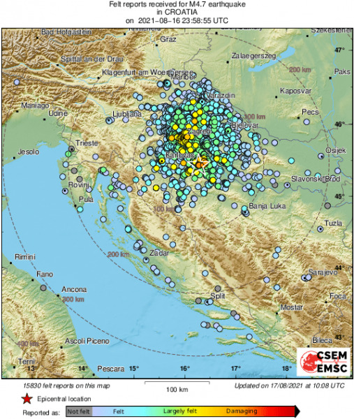 Földrengés, Petrinja
