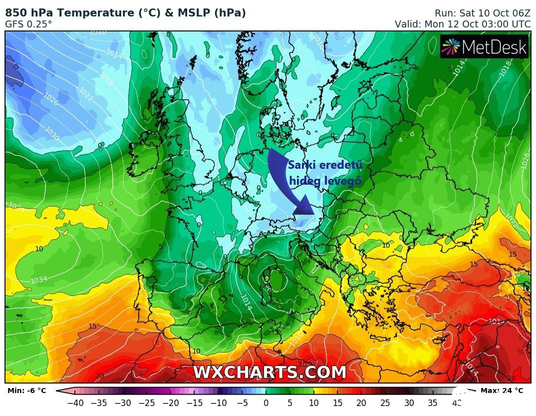 850 hPa hőmérséklet