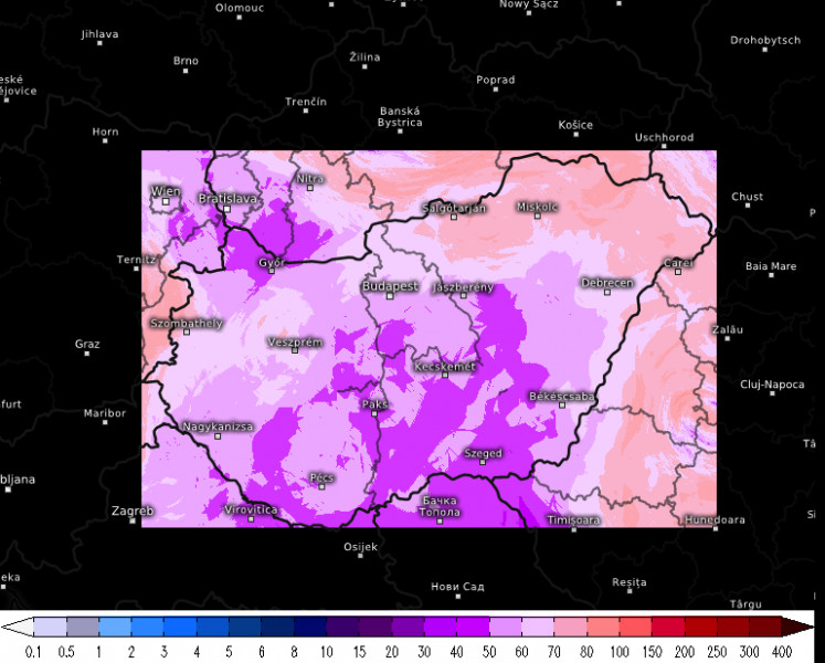 ECMWF/EPS min. 2 cm hó előfordulása 2017.12.25-én 6 UTC-kor