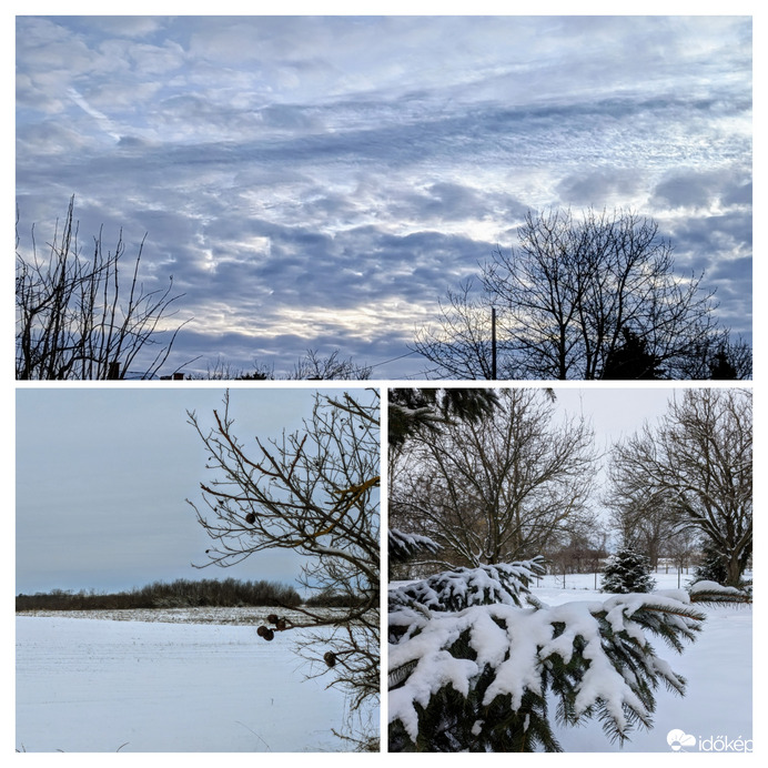 Polgárdi, hófúvás, erősen felhős, -2 C,