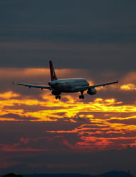 Turkish Airlines landing at sunset