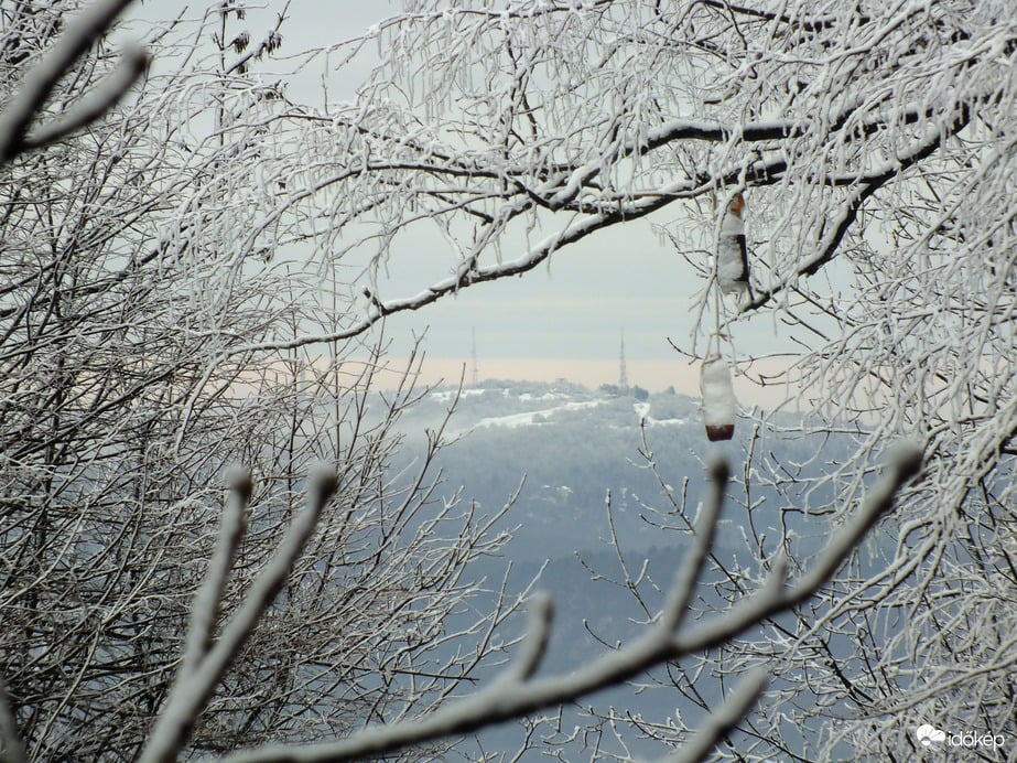 A havas Hármashatár-hegy Normafáról