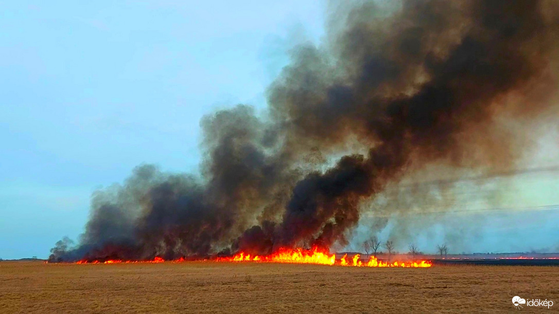Nádastűz a Hortobágynál 2022. 02. 26-án