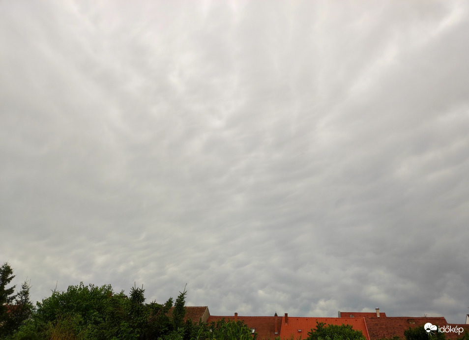 Hajnali kiadós eső és szélvihar utáni mammatus felhők 