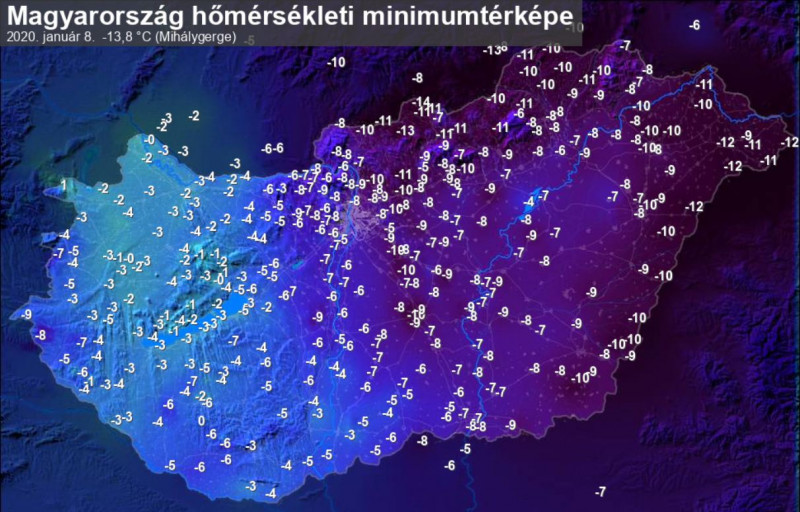 2020. január 8. - minimum hőmérséklete