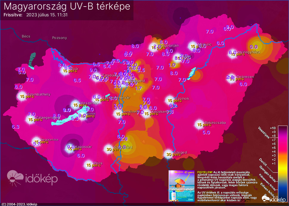 Több helyen extrém, azaz 9-es az UV-B sugárzás