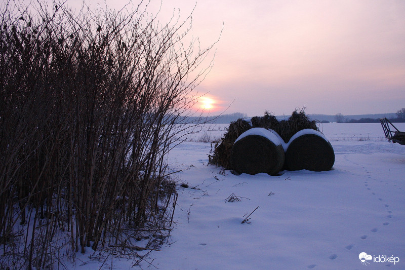Ébredő Nap a havas mező felett