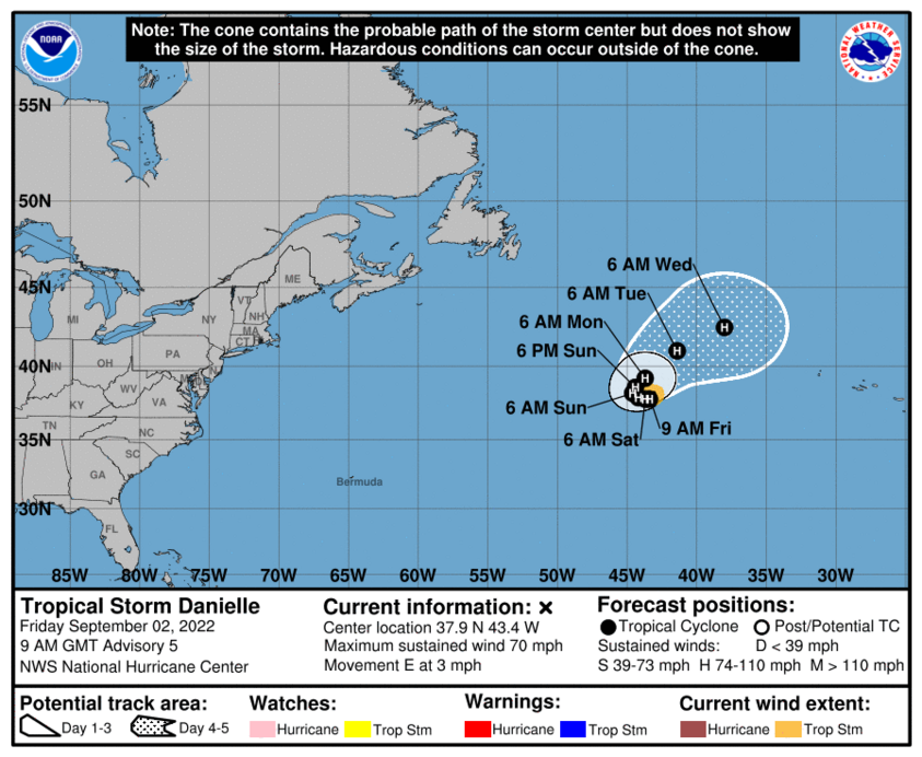 Danielle pályája (Forrás: NOAA)