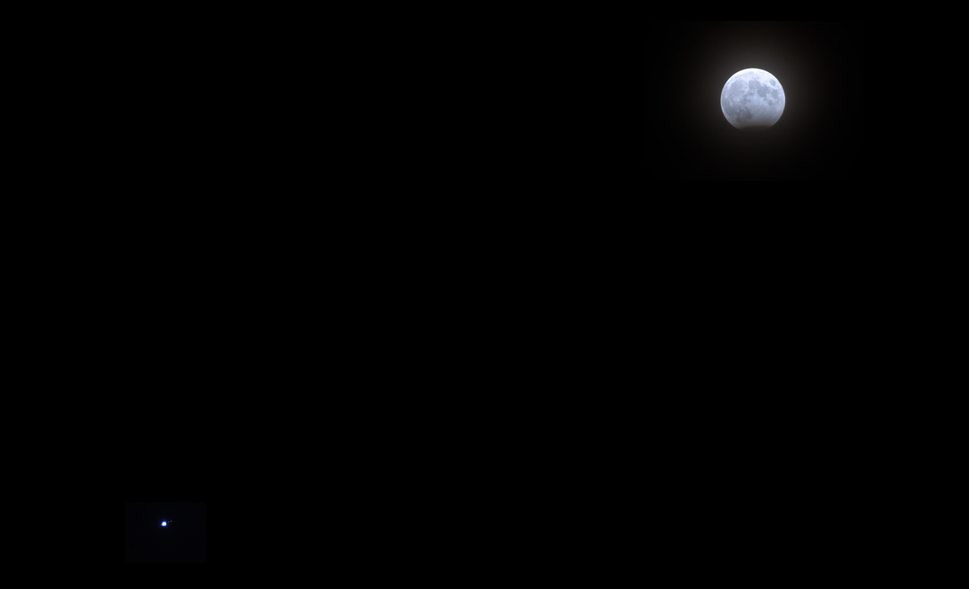 A Jupiter és a kissé megfogyatkozott Hold