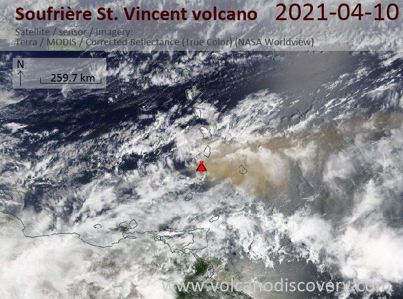 A La Soufrière vulkánkitörése (Kép: Volcanodiscovery.de)