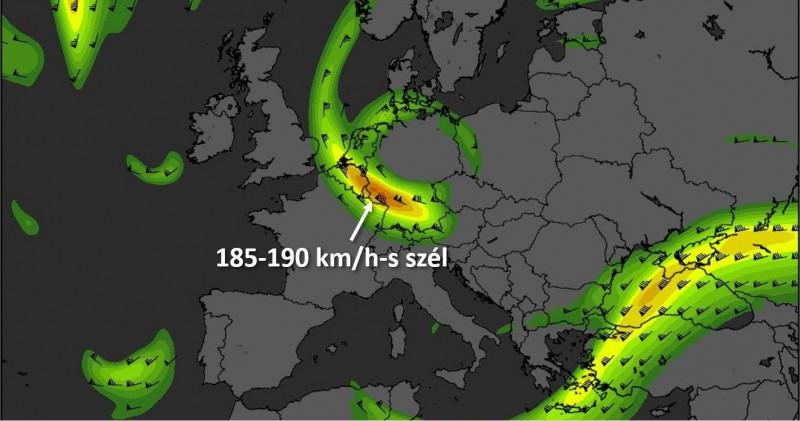 Jet a hidegcsepp körül (Forrás: WXCharts.eu)