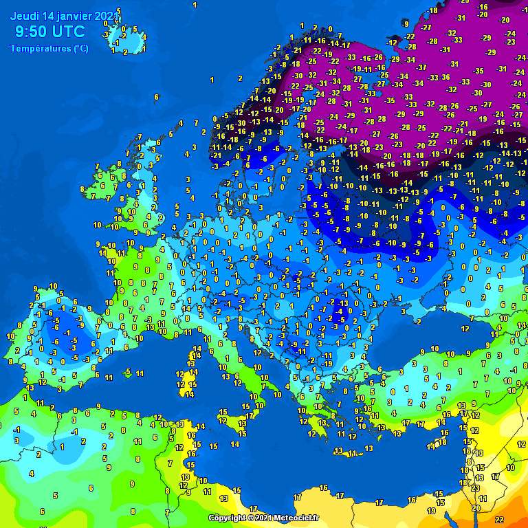 Szibériai hideg Európa északkeleti részén (Forrás: Meteociel.fr)