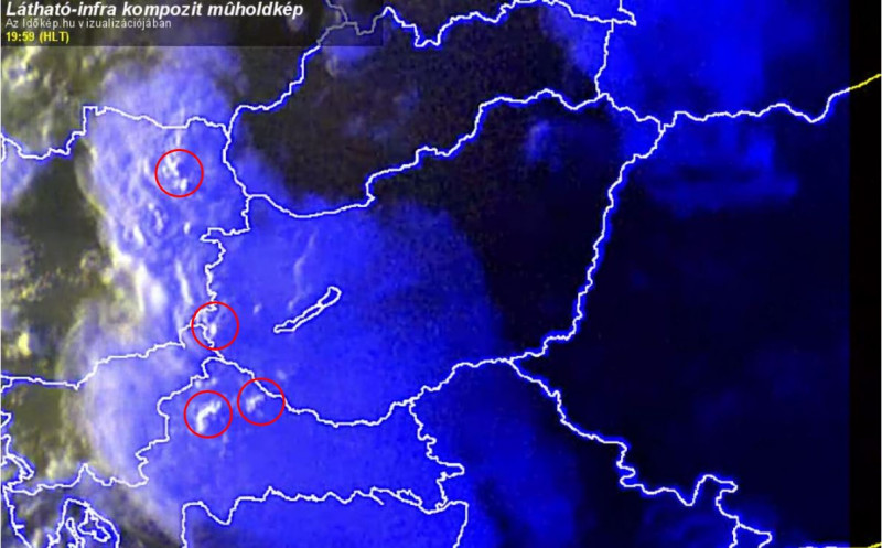 A zivatarok túlnyúló csúcsai a műholdon (május 2.)