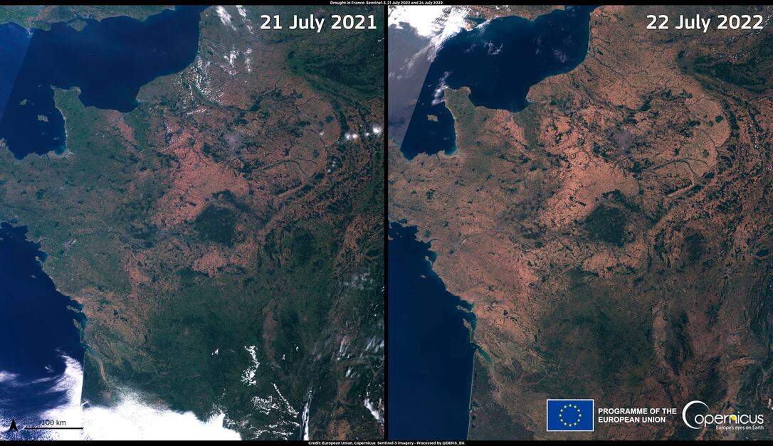 Aszály Franciaországban - forrás: Copernicus