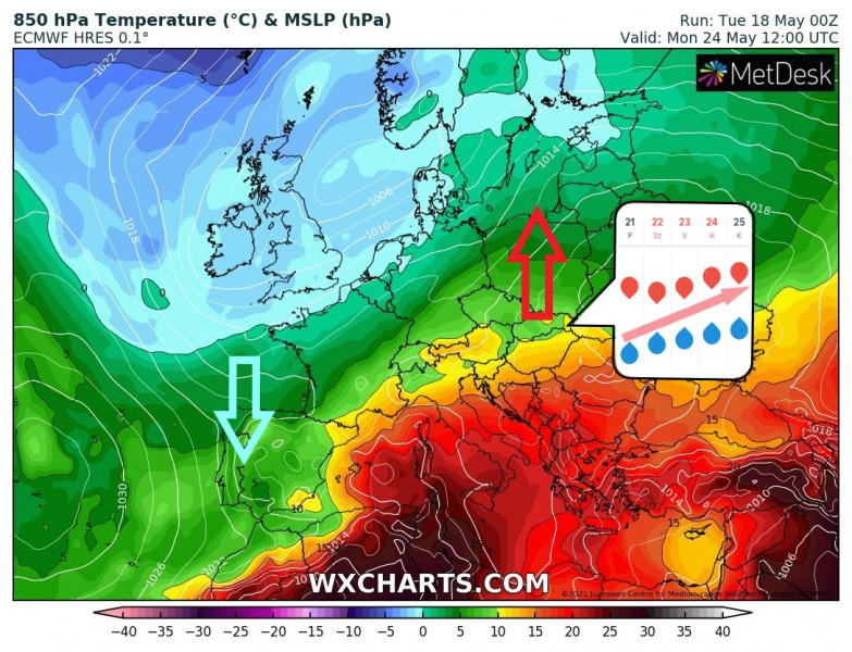 Melegszik az idő pünkösdre - Kép: WXCharts