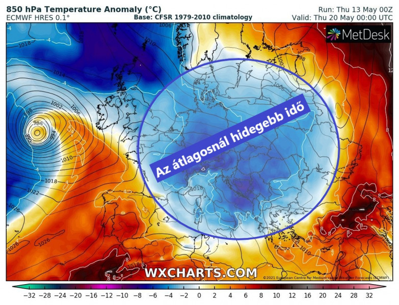 Hidegebb lesz a megszokottnál (Forrás:WXCharts)