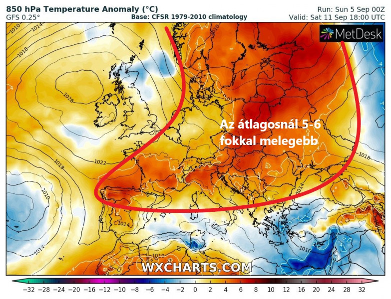 Hőmérsékleti-anomália előrejelzés (Forrás: WXCharts)