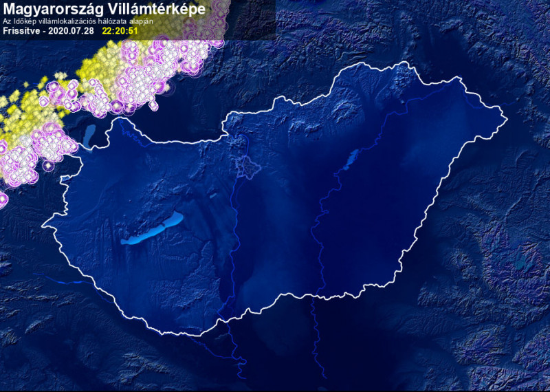 Villámtérkép zivatarlánc idején 07.28.