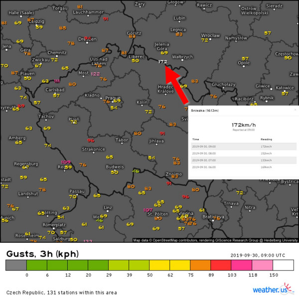 172 km/h-s lökés a cseh-lengyel határon