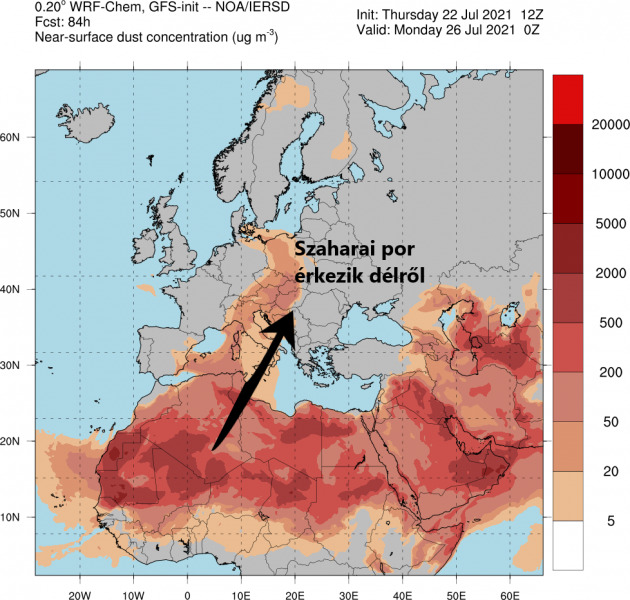 Légköri por előrejelzés - Forrás: Meteo.gr, NOA forecast
