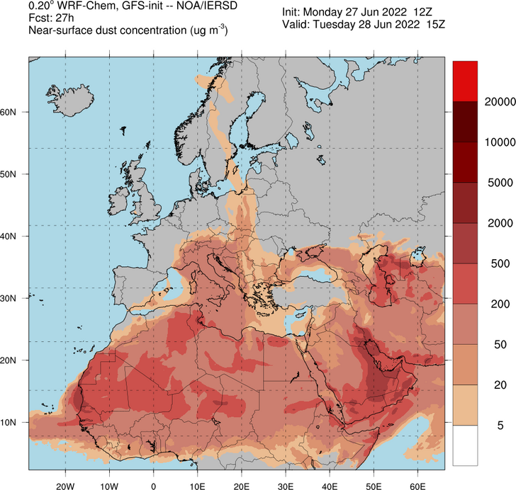 Szaharai por érkezik (Forrás: meteo.gr)