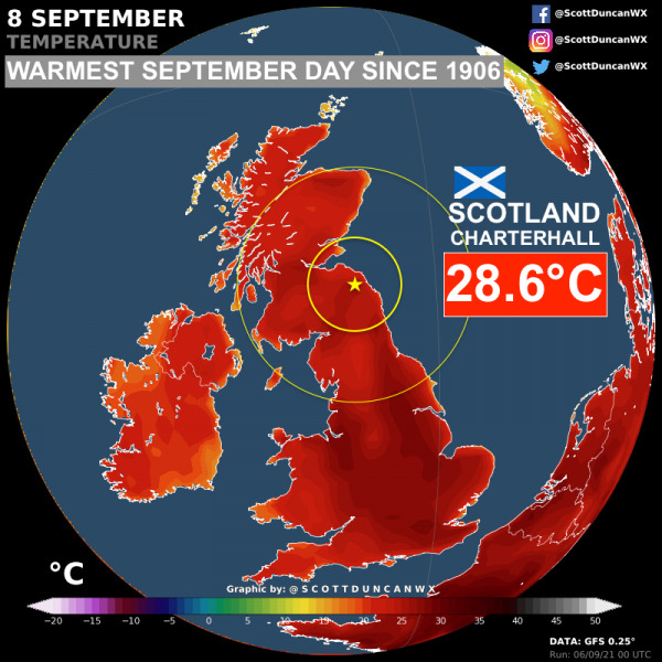 Szeptemberi forróság az északi féltekén - Forrás: Twitter/Scott Duncan