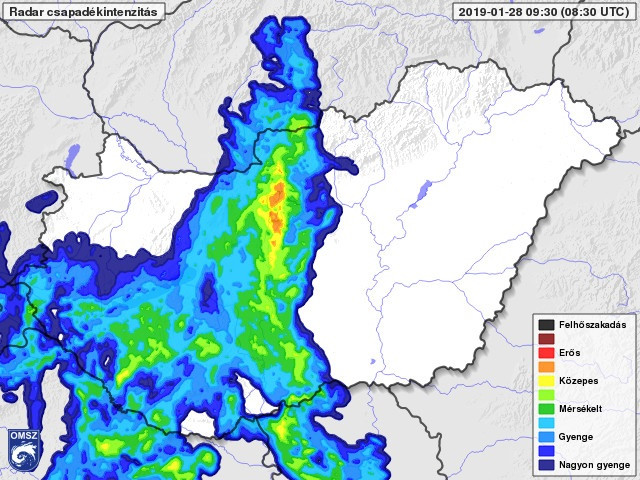 Radarkép hétfő délelőtt fél 10-kor