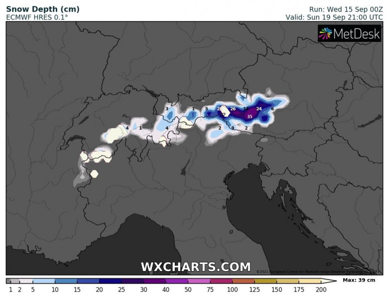 Havazás előrejelzés vasárnapra (Forrás: WXCharts)