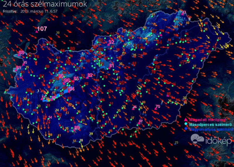 24 órás szélmaximumok