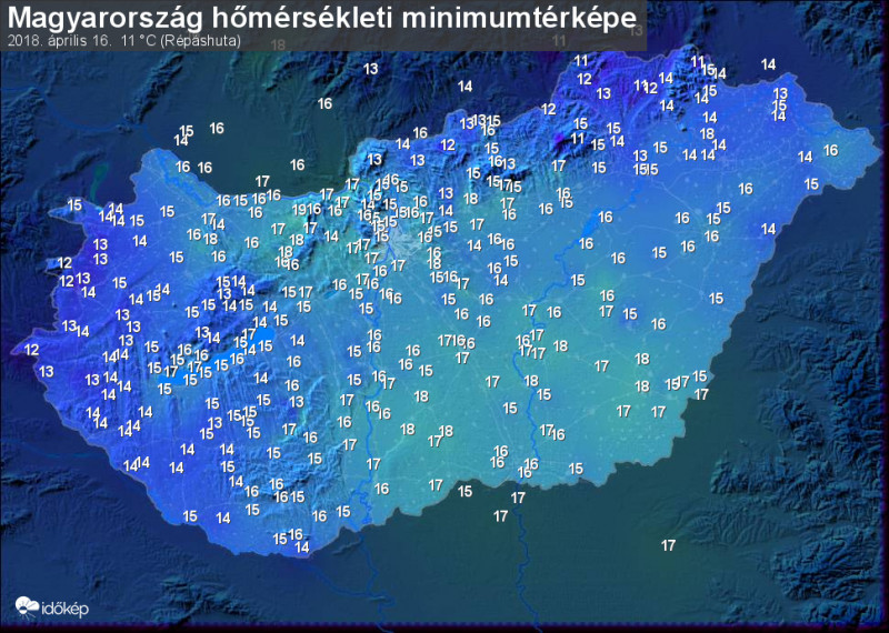 Minimum hőmérséklet - 2018. április 16.