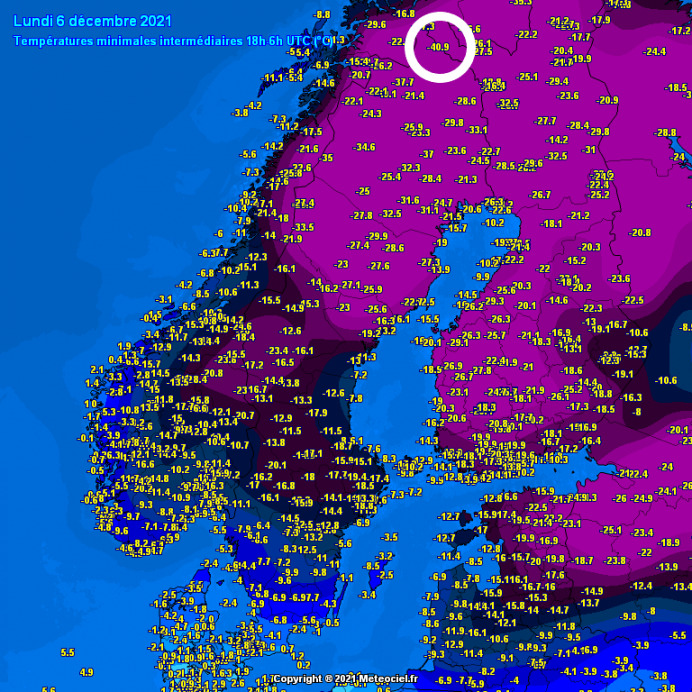December 6. - minimum-hőmérsékletek - Forrás: Meteociel.fr