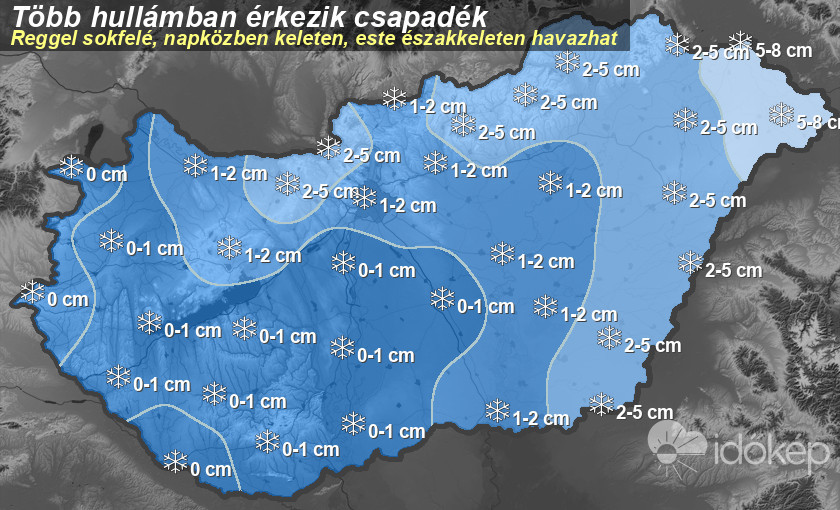 Szerda hajnalig várható összes hómennyiség