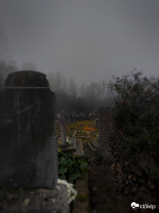 Ködbe borult temető 