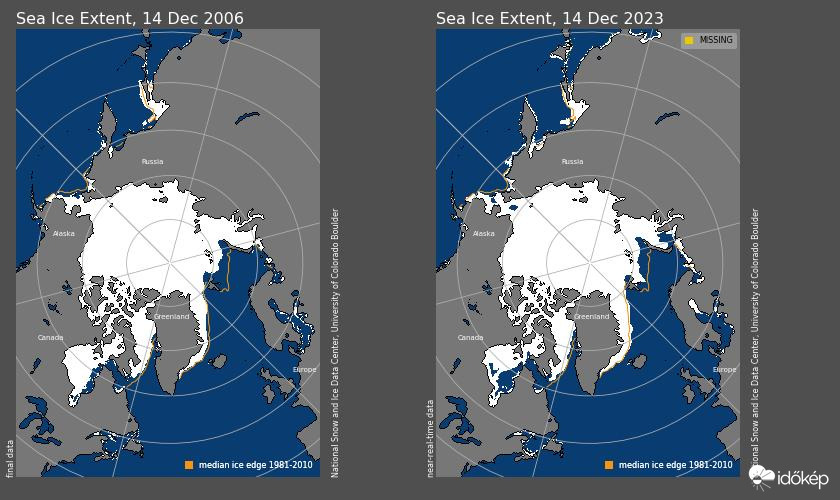 Északi tengeri jég 2006 vs. 2023