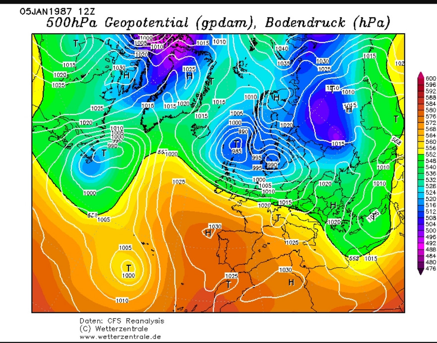 1987 január 5  500 hPa geop. és Bodendruck